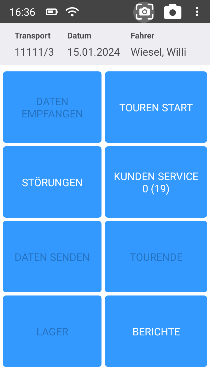 Hauptschirm - Tourenstart