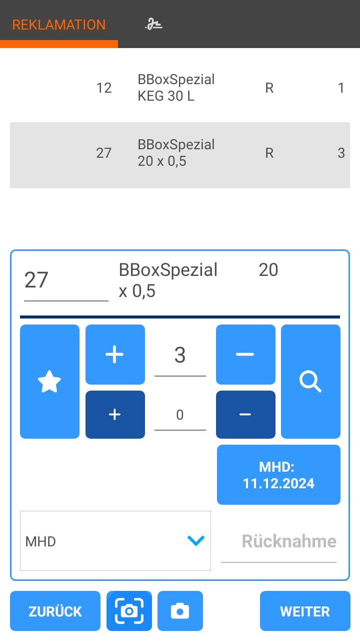 Reklamation: Angebrochenes Vollgut