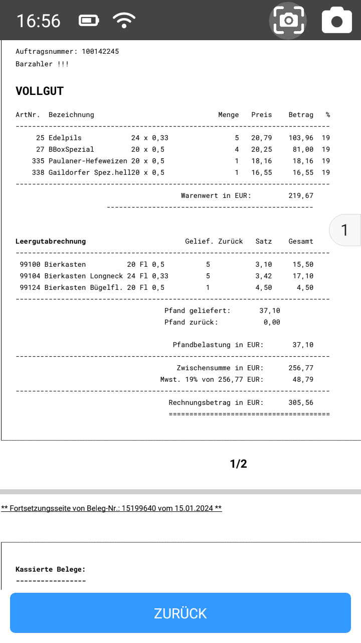 Belegdruck - Vollgut/ Leergut