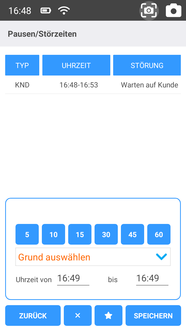 Pause/ Störzeit erfassen