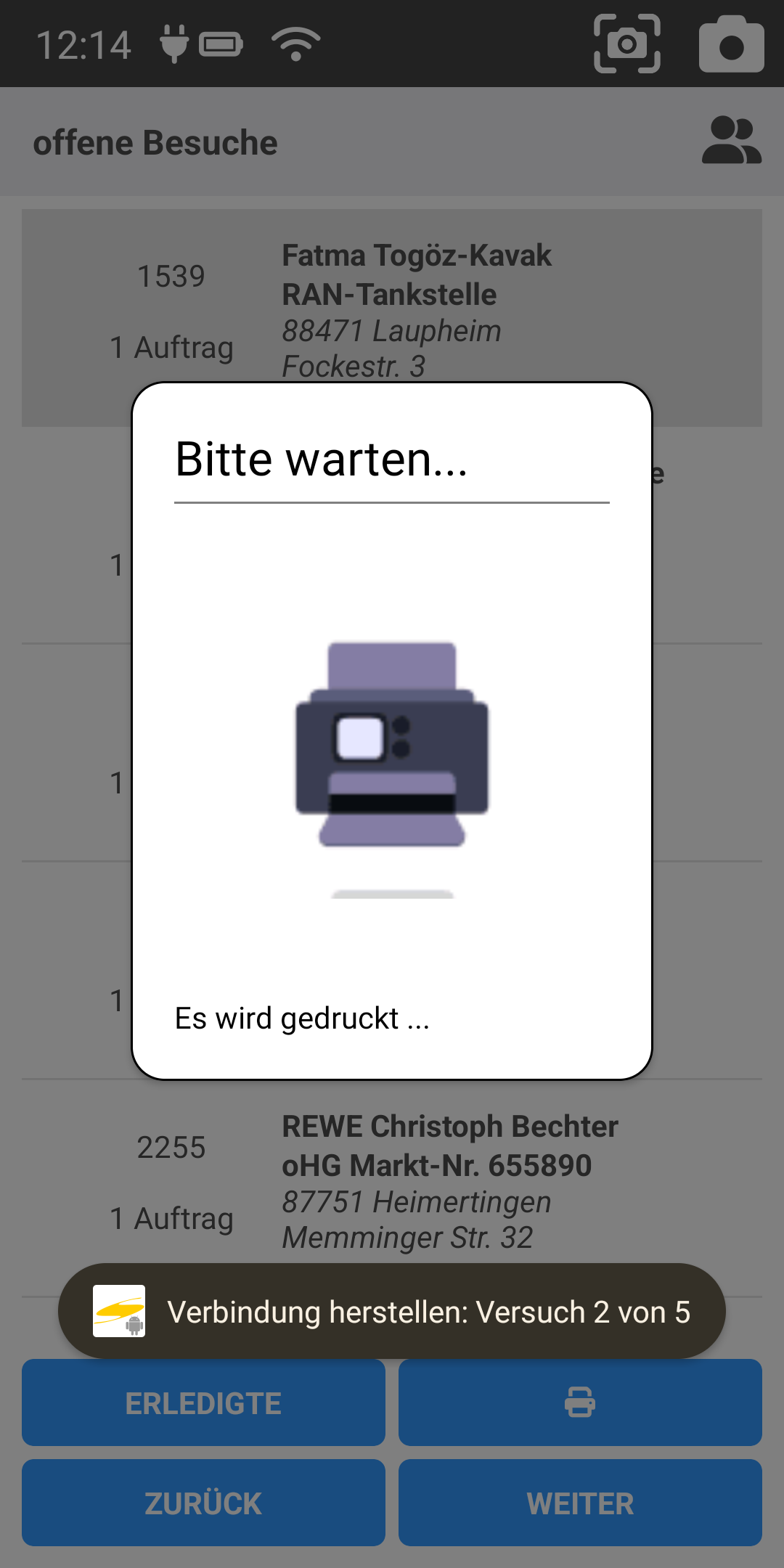 Drucker Verbindungsversuch